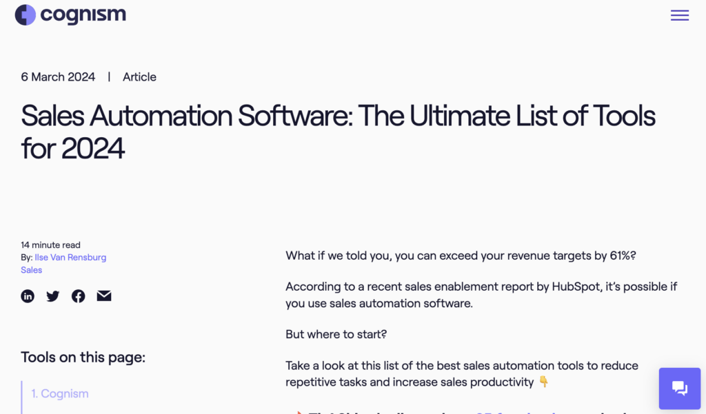 Cognism Sales Automation Software List of Tools